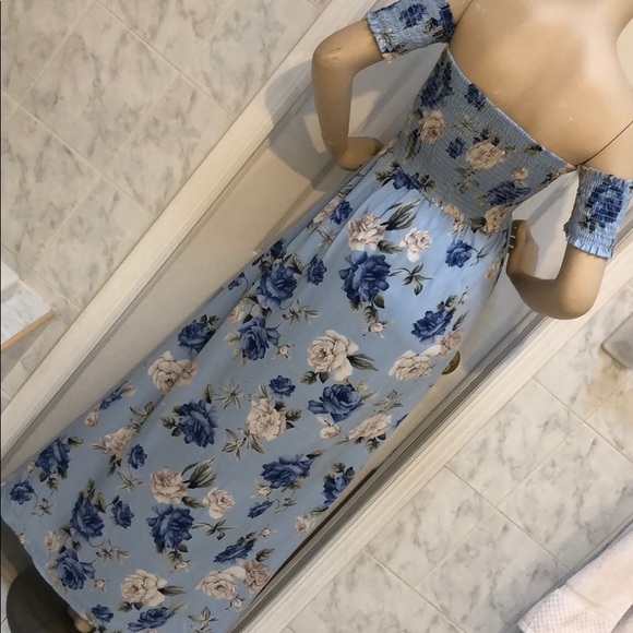 Girly & Flirty BLUE & FLORAL MAXI DRESS BOHO STYLE - Picture 7 of 8